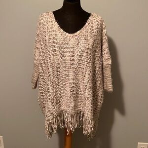 Umgee Women's Taupe Cream Scoop Neck Chunky Popcorn Knit Fringe Sweater Shrug